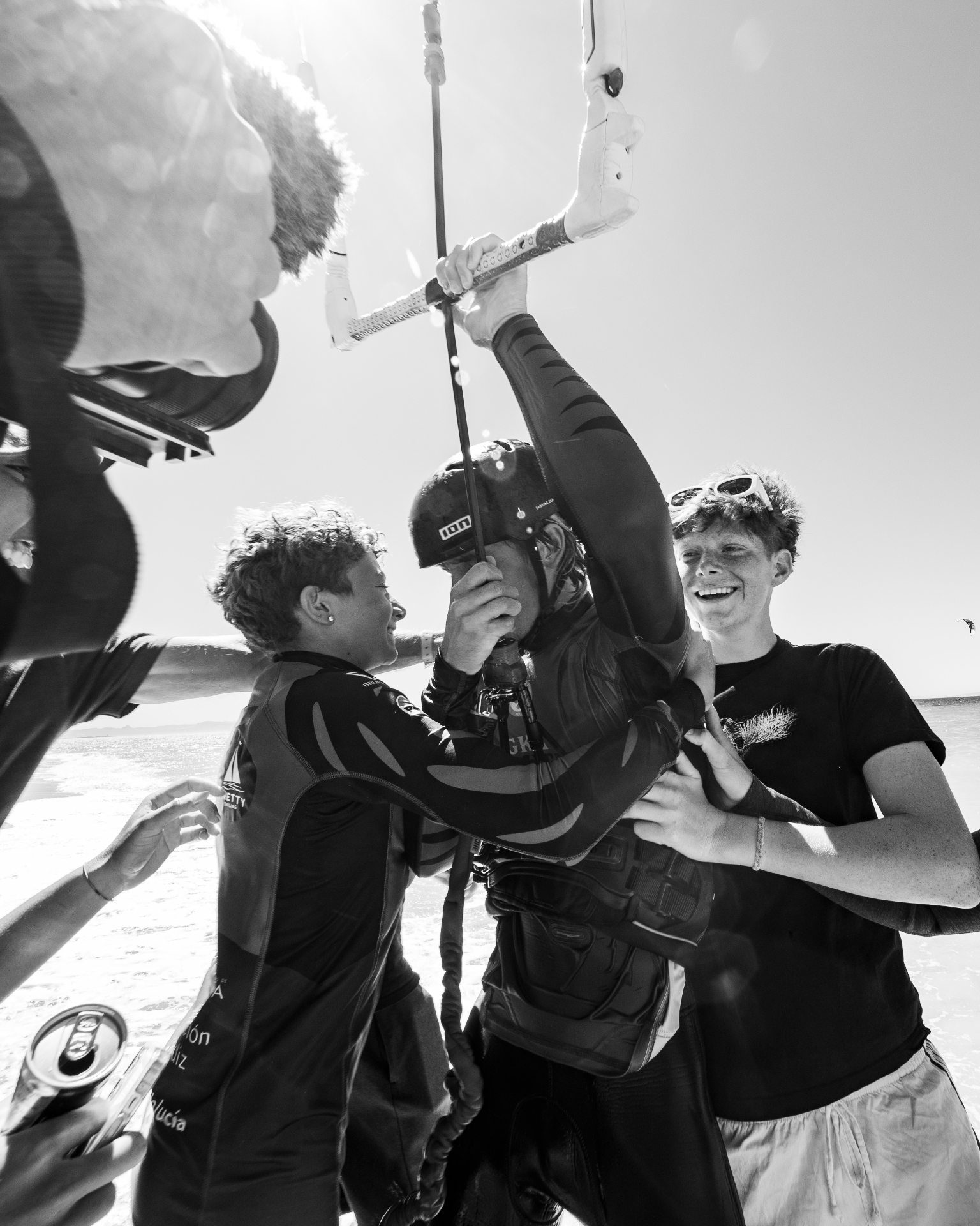 Ben with the kite crew on the beach
