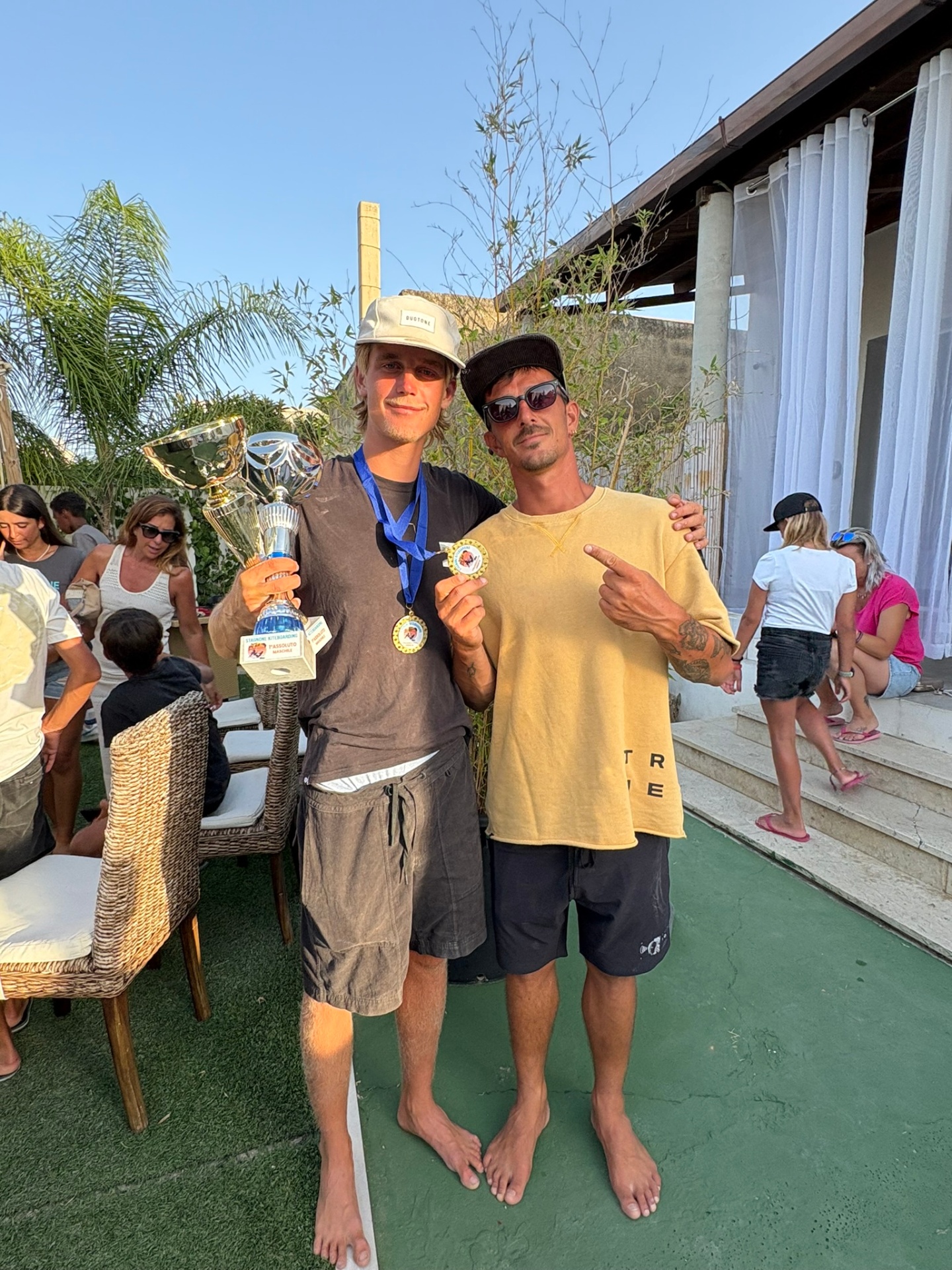 Ben celebrating a competition win with a friend